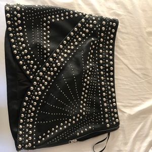 Black leather “Nasty Gal” silver studded skirt